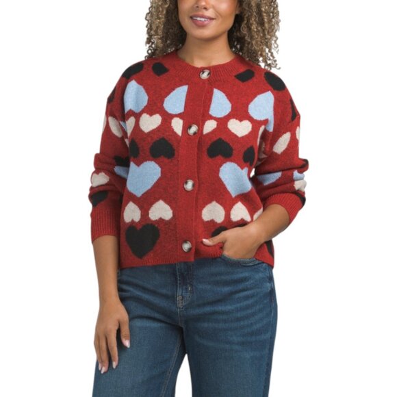 ENGLISH FACTORY Crew Neck Heart Cardigan - Picture 1 of 3